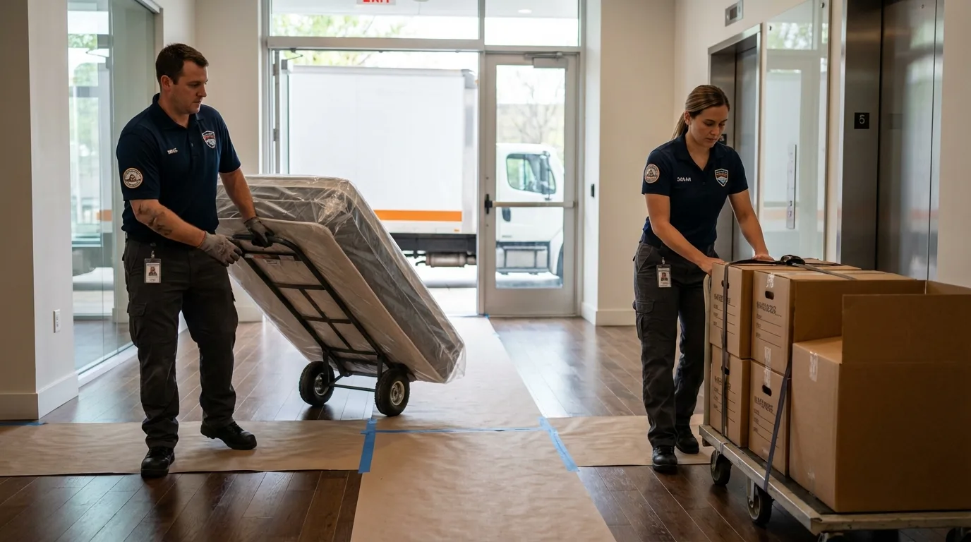 Professional apartment movers loading elevator in Mount Dora, FL